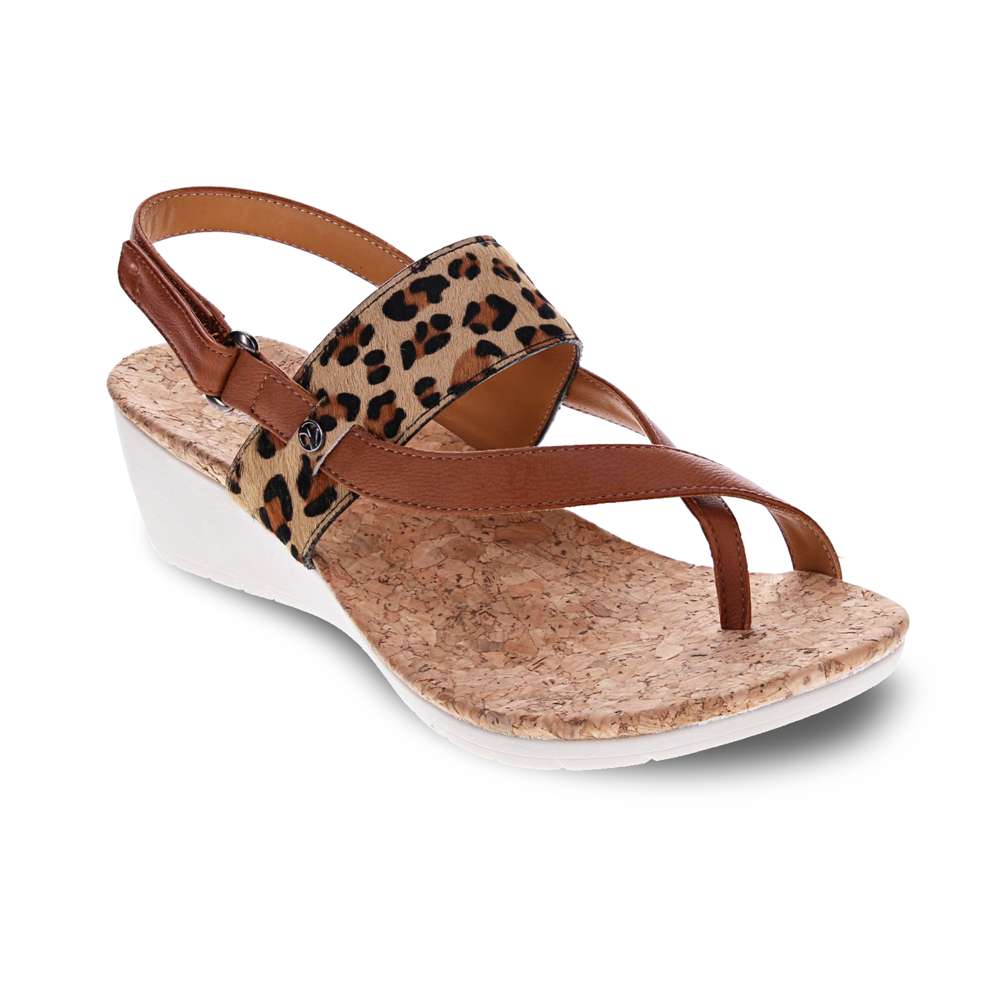 Honolulu Backstrap Wedge - Cognac/Leopard