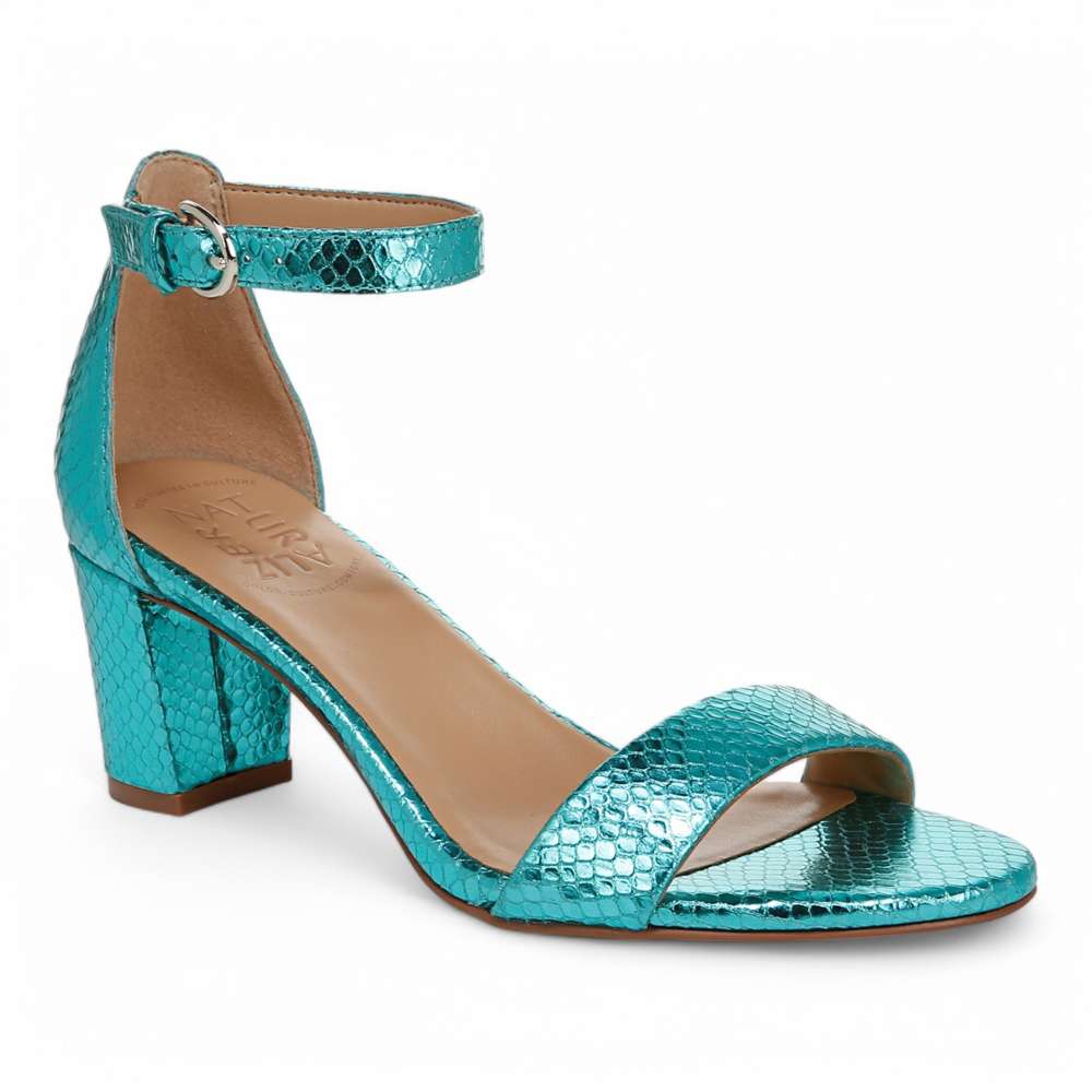 Vera Dress Sandal - Teal Metallic Snake Print Leather