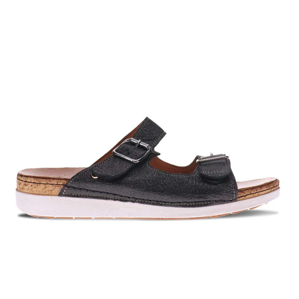 Brighton Slide Sandal - Black Linen