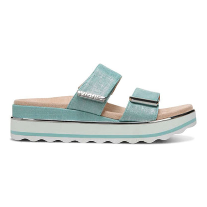 Brandie Flatform Slide Sandal - Aqua Metallic